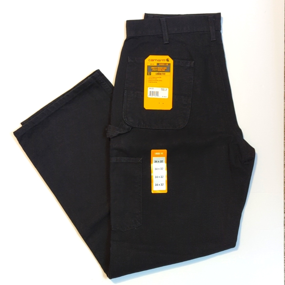 CARHARTT LOOSE FIT WASHED DUCK UTILITY WORK PANT, 34x32, BN001-M, black